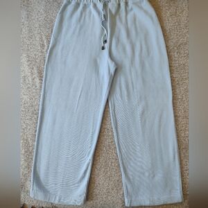 Caribbean Joe Women Light Blue Drawstring Lounge Pants 100% Cotton Thick High